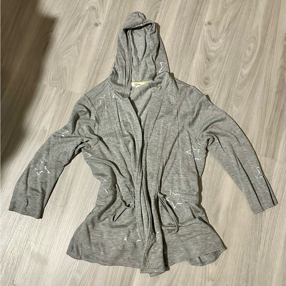 Peyton Primrose Gray Hooded Cardigan with Star Print (XL)